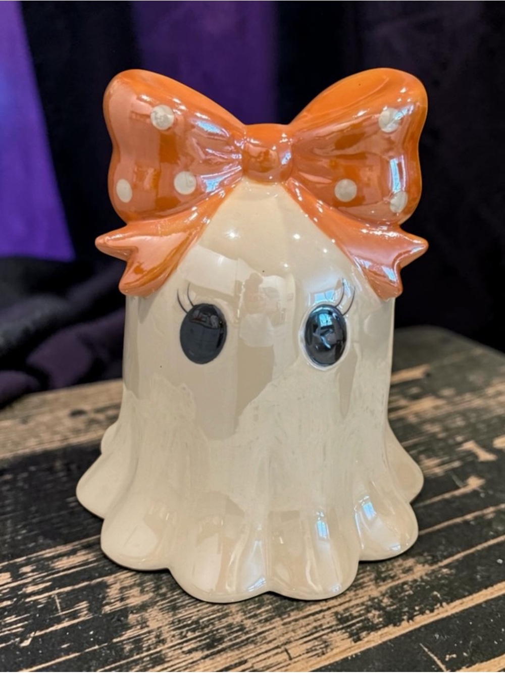 Orange Bow Ceramic Ghost Figurine - Brand Unknown